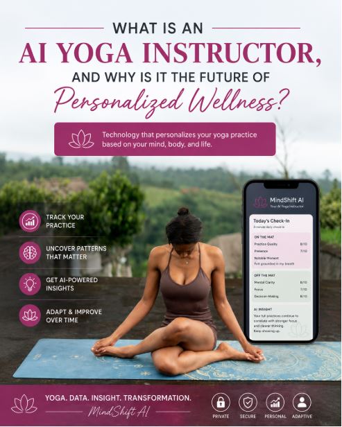 Woman checking in with an AI yoga instructor app after her practice