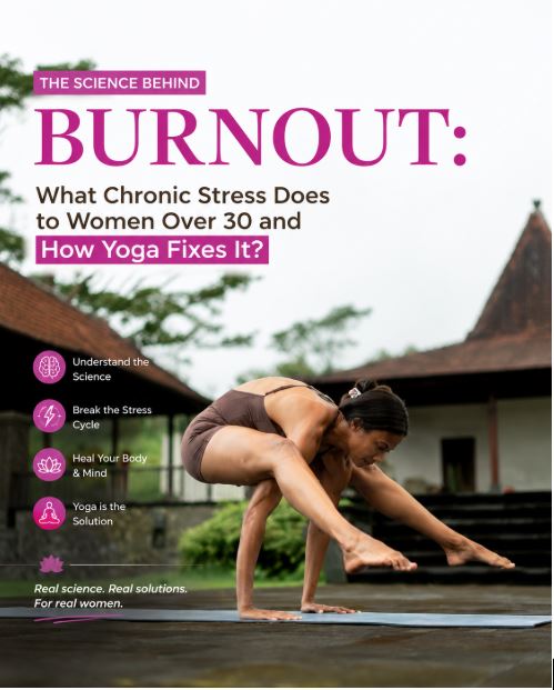Woman practicing restorative yoga to relieve chronic stress and burnout